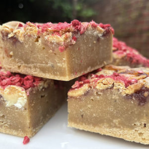 8 white chocolate and damson blondies
